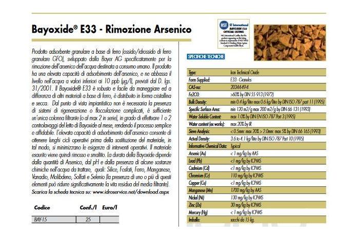 Bayoxide ® E33 - Rimozione Arsenico 25 LT